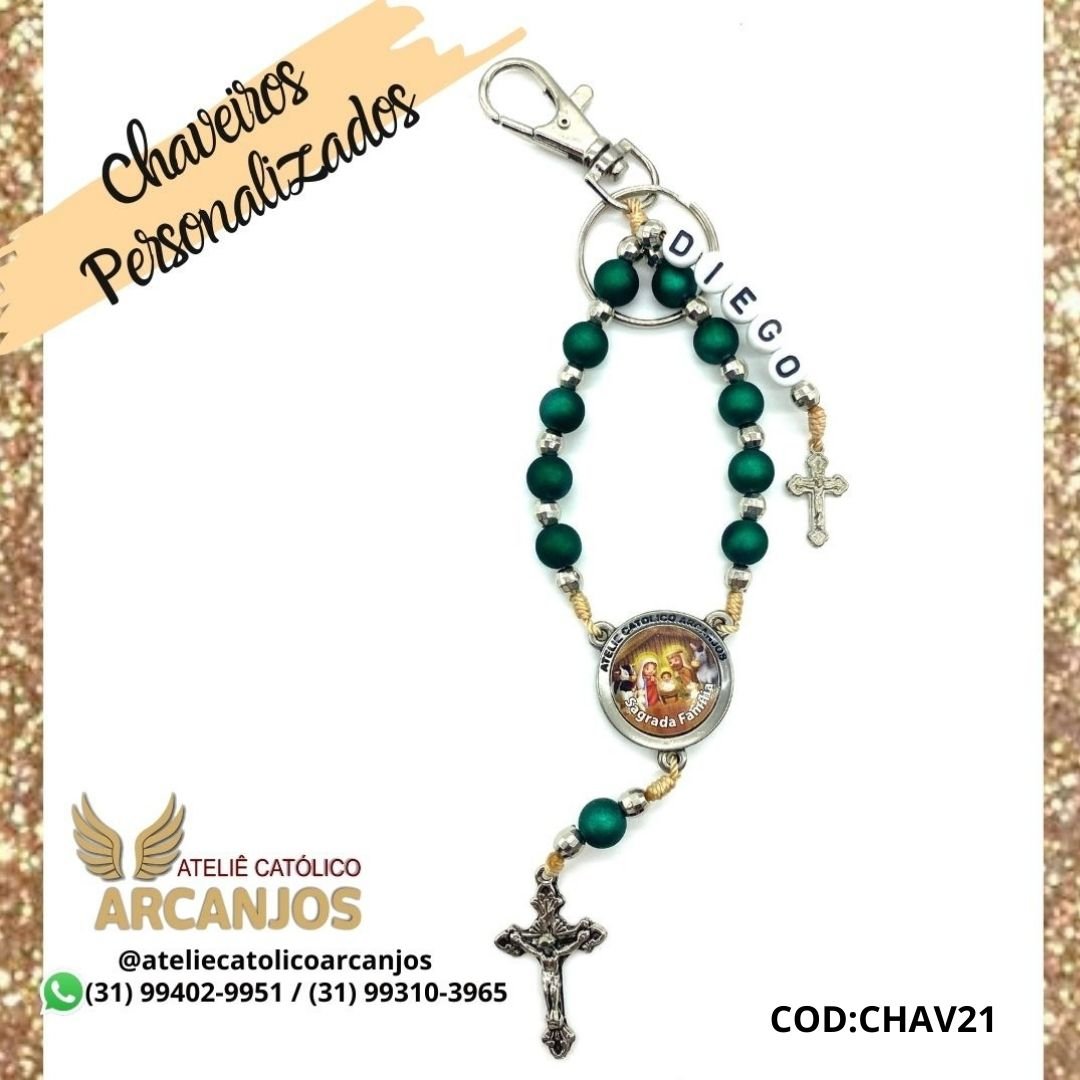 Cod:CHAV21-Chaveiro Personalizado-Verde Brilhante-1 nome ( Letra Preta com fundo branco redonda)