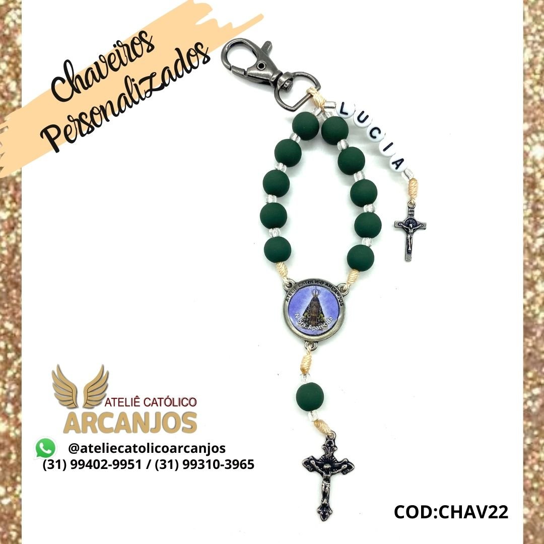 Cod:CHAV22-Chaveiro Personalizado-Verde Militar-1 nome ( Letra Preta com fundo branco redonda) - Medalha Ateliê