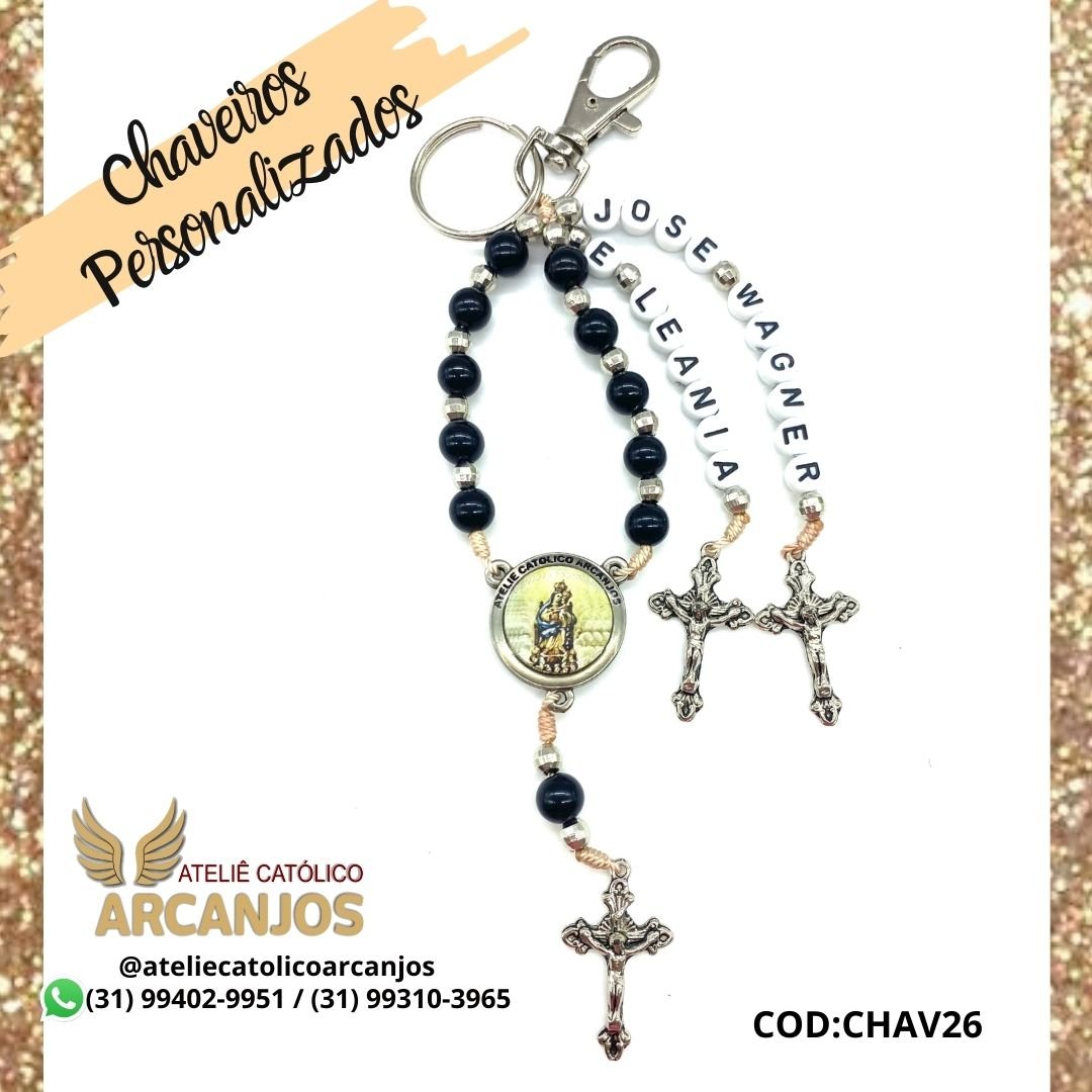 Cod:CHAV26-Chaveiro Personalizado-Preto Resina-1 nome ( Letra Preta c/ fundo branco redonda) - Medalha Ateliê