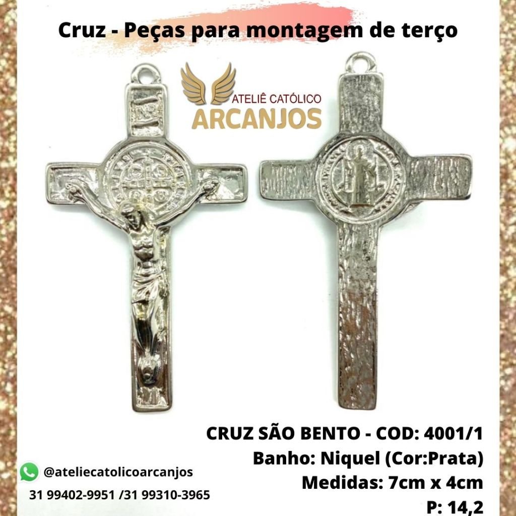 CRUZ RESINADA EM COR - COD:4031 Resina Branca 5,5CM X 3,2CM