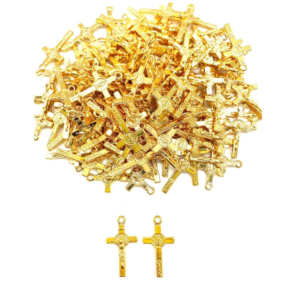 Cruz São Bento 3080 (Pct c 10 pçs) para terços e pulseiras - Med: 2,2 X 1,2 CM