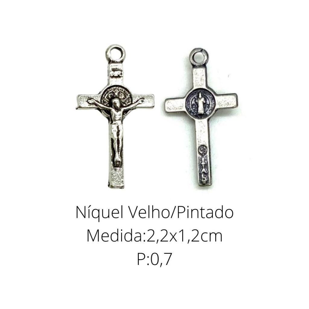 Cruz São Bento 3080 (Pct c 10 pçs) para terços e pulseiras - Med: 2,2 X 1,2 CM