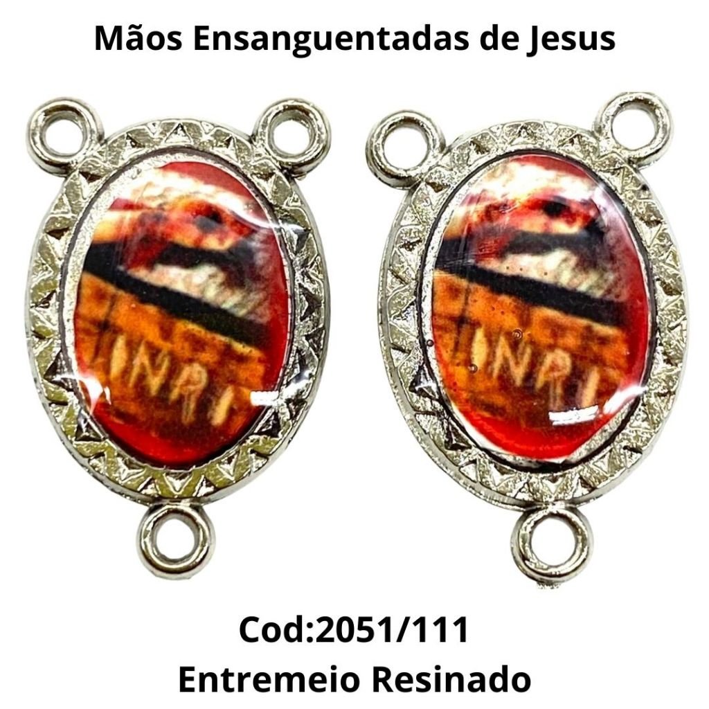 Entremeio Resinado 111 - Mãos Ensanguentadas de Jesus - para Terço: (PCT C/ 5) 2,3cm X 1,4 cm