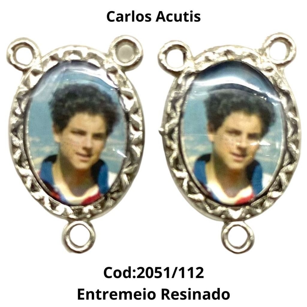 Entremeio Resinado 112 - Carlos Acutis - p Terço: (PCT C/ 5) 2,3cm X 1,4 cm