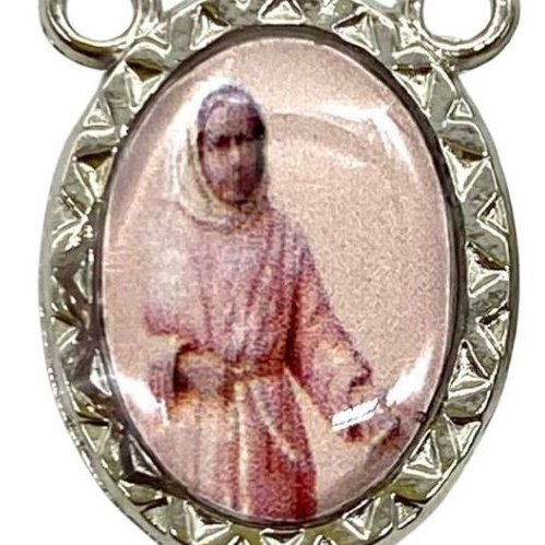 Entremeio Resinado 124.3 - Nhá Chica (fundo rosa) - para Terço: (PCT C/ 5) 2,3cm X 1,4 cm