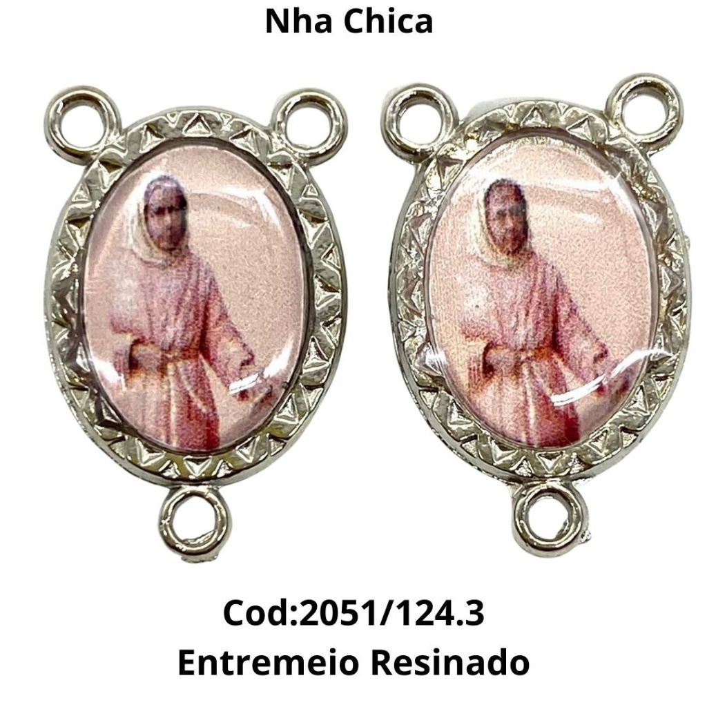 Entremeio Resinado 124.3 - Nhá Chica (fundo rosa) - para Terço: (PCT C/ 5) 2,3cm X 1,4 cm