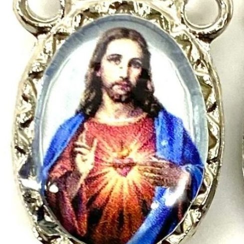 Entremeio Resinado 17 - Sagrado Coração de Jesus /Imaculado Coração de Maria - para Terço: (PCT C/ 5) 2,3cm X 1,4 cm