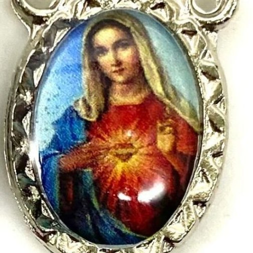 Entremeio Resinado 17 - Sagrado Coração de Jesus /Imaculado Coração de Maria - para Terço: (PCT C/ 5) 2,3cm X 1,4 cm