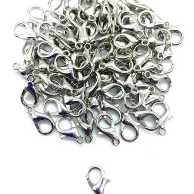 Fecho Lagosta cor prata - 14mm - 50 unidades. =>Alta qualidade!