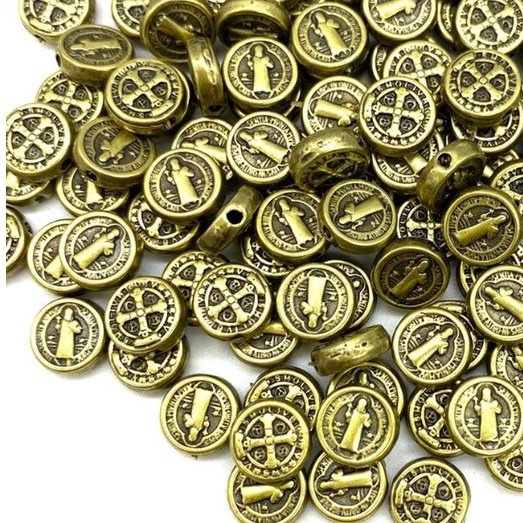 Medalha Passante - São Bento ('Pct c/10 Pçs') - P/ fabricar terços pulseiras e outros 1cm X 1cm