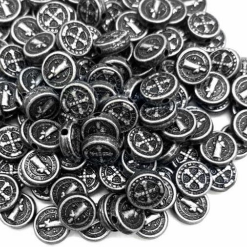 Medalha Passante - São Bento ('Pct c/10 Pçs') - P/ fabricar terços pulseiras e outros 1cm X 1cm