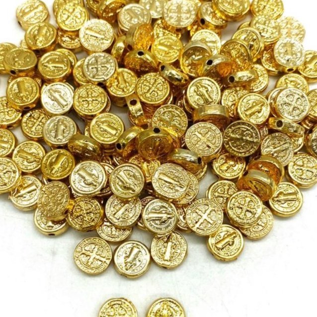 Medalha Passante - São Bento ('Pct c/10 Pçs') - P/ fabricar terços pulseiras e outros 1cm X 1cm