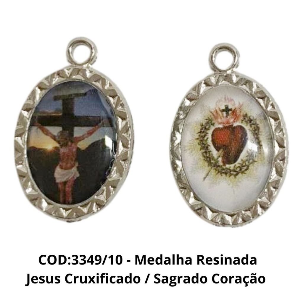 Medalha Resinada 10- Jesus Cruxificado /Jesus Misericordioso-2,1 x 1,5cm Pacote c/05