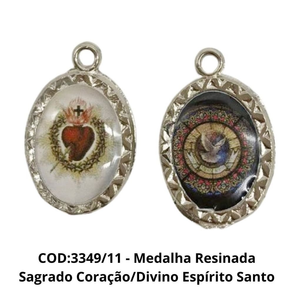 Medalha Resinada 11-Sagrado Coração/Divino Espirito Santo - 2,1x 1,5cm Pacote c/05