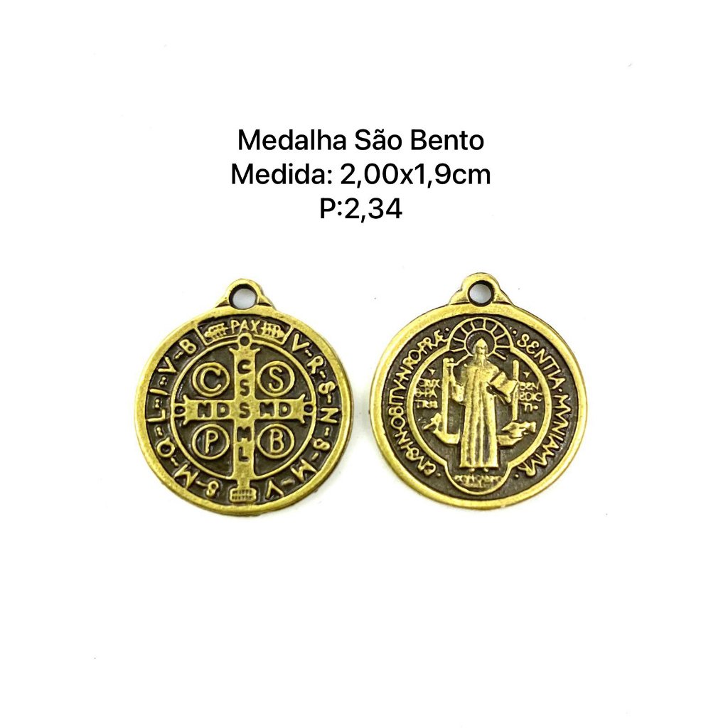Medalha São Bento - Ouro Velho - 2,0 x 1,9 ( Pacote com 10un)