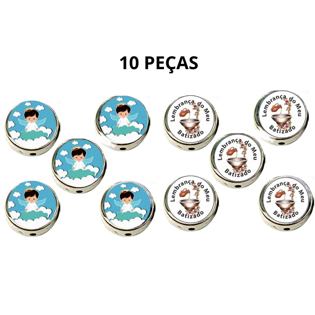 Passante 57 Resinado (Infantil) Anjinho fundo cor azul/Lembrança do Meu Batizado ( Pacote ) - 1,2 cm X 0,74 cm