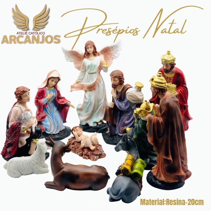 Cod: 2810-Presépio Natal completo 11 Peças - 20cm (Material Resina)