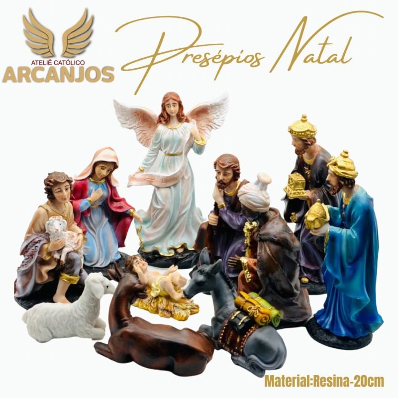 Cod: 2811-Presépio Natal completo 11 Peças - 20cm (Material Resina)
