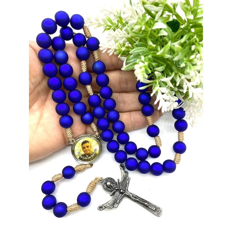Cod: 2962 - Terço Padre Léo - Azul Escuro com Brilho - Emborrachado