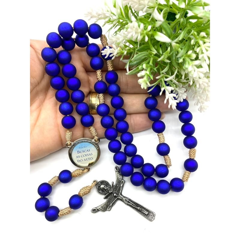 Cod: 2962 - Terço Padre Léo - Azul Escuro com Brilho - Emborrachado